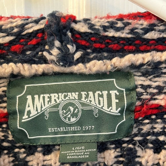 American Eagle Men's Navy Birdseye Fairisle Hoodie Sweater Size Lg - Picture 8 of 10